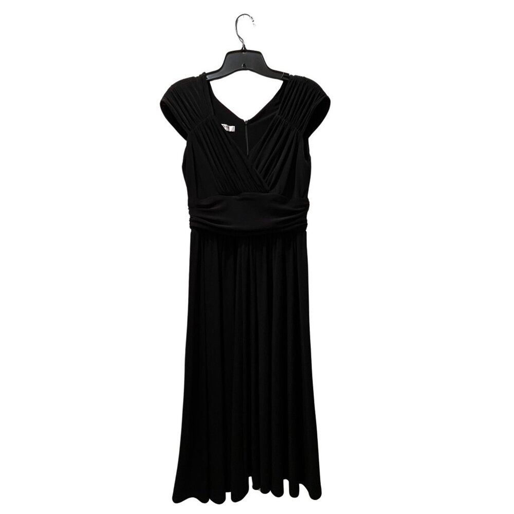Evan Picone V-Neck Cap Sleeve Ruched Waist Knee Length Dress, Black, Size 8